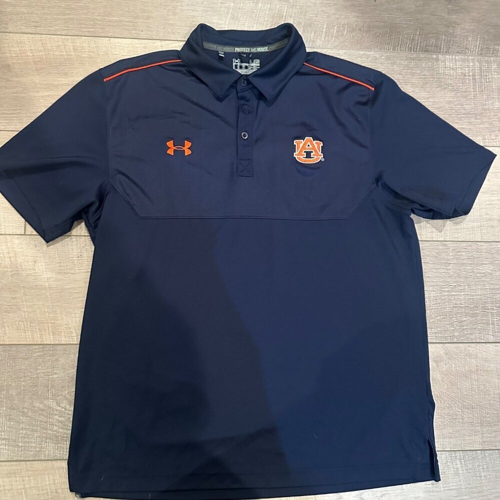UNDER ARMOUR MENS AUBURN WAR EAGLE GOLF POLO DRI FIT BLUE AND ORANGE LARGE